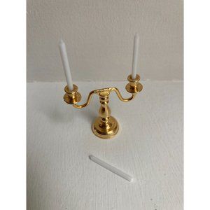 Dollhouse Miniature Gold Tone Candelabra with 1 extra candle